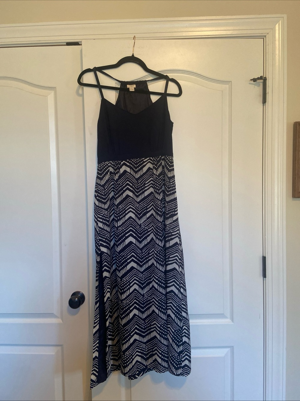 J. Crew Navy and White Chevron Maxi Dress